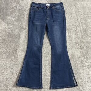 Bamboo Jeans Juniors Size 13 Flare‎ Dark Wash Blue Denim Stretch Side Slits